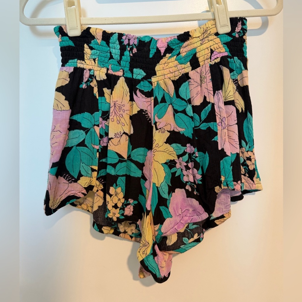 Billabong Black Floral Shorts with Teal, Lavender & Yellow